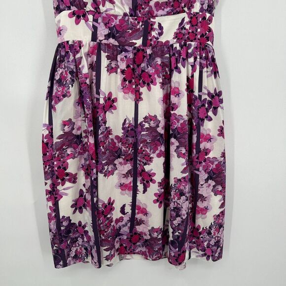 ERDEM Purple Pink White Floral Cotton Silk V-Neck Sleeveless Spring Mini Dress 8 - Picture 4 of 7